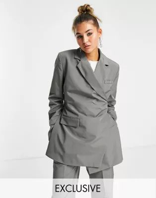 COLLUSION asymmetric Y2K nylon tech wrap blazer in gray - part of a set | ASOS (Global)