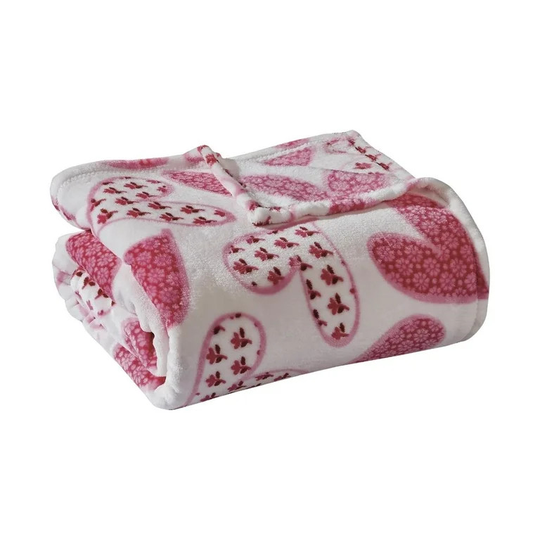 Valentines Throw Blanket Pink Hearts on White Fleece Soft Valentine’s Day Blanket for Couch Sof... | Walmart (US)