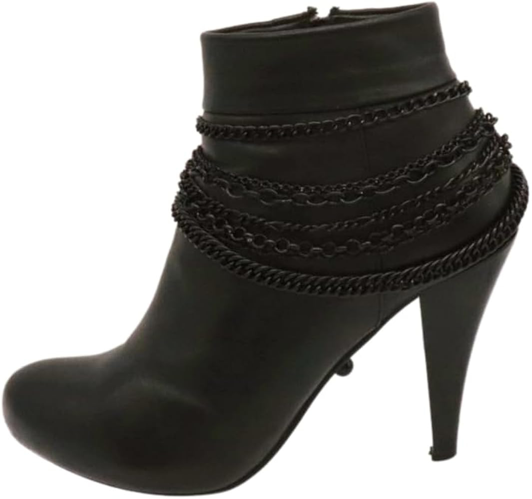 Women Western Fashion Anklet Boot Bling Bracelet Charm Strap Black Multi Wave Strands | Amazon (US)