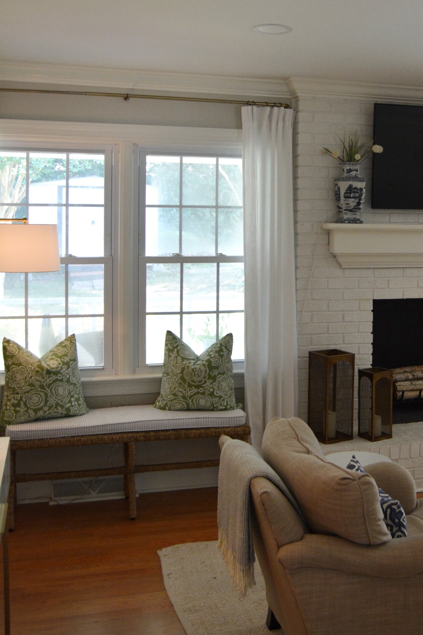 Window bench, woven bench, punch pleat curtains, linen curtains, grandmillenial living room 

#LTKHome #LTKStyleTip