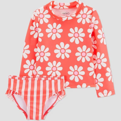 Carter's Just One You® Toddler Boys' Long Sleeve Floral Striped 2PC Rash Guard Swimsuit Sets - P... | Target