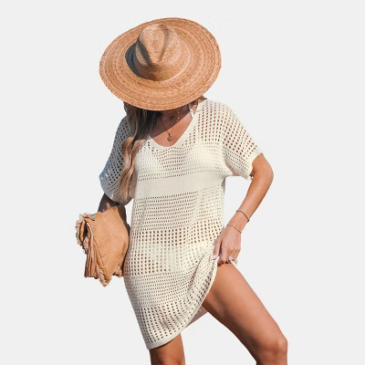 Women's Breezy Beach Crochet Cover Up Dress - Cupshe-S-Beige | Target