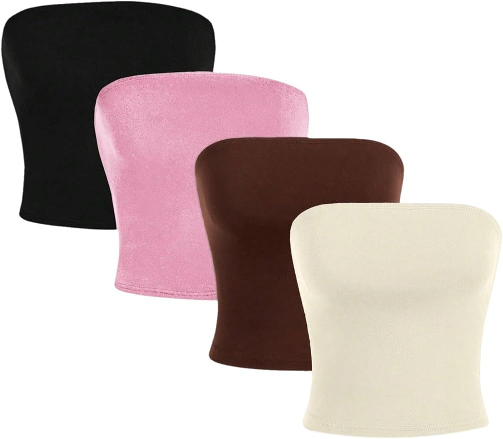 GORGLITTER Women's 4 Pack Strapless Tube Tops Sleeveless Seamless Slim Fit Stretchy Bandeau Top | Amazon (US)