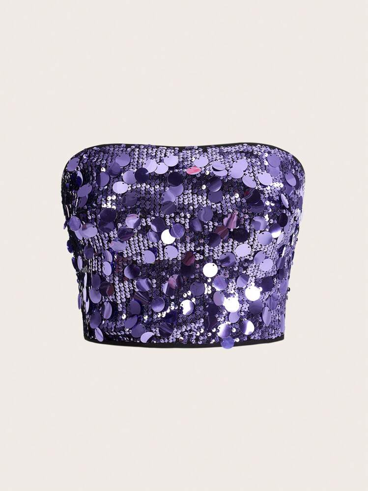SHEIN ICON Y2K Sequin Tube Top For Party, Sexy Going Out Club Wear | SHEIN