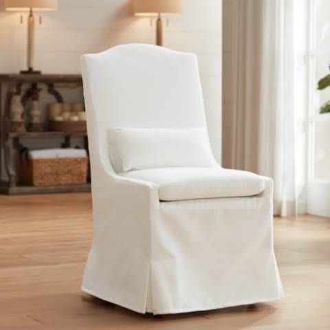 Juliete Peyton Pearl Slipcover Dining Chair | Lamps Plus