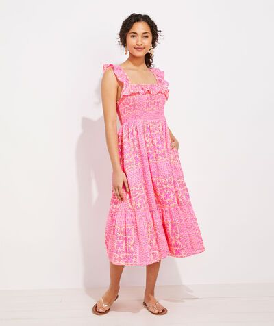 Neon Tortola Tile Smocked Midi Dress | vineyard vines