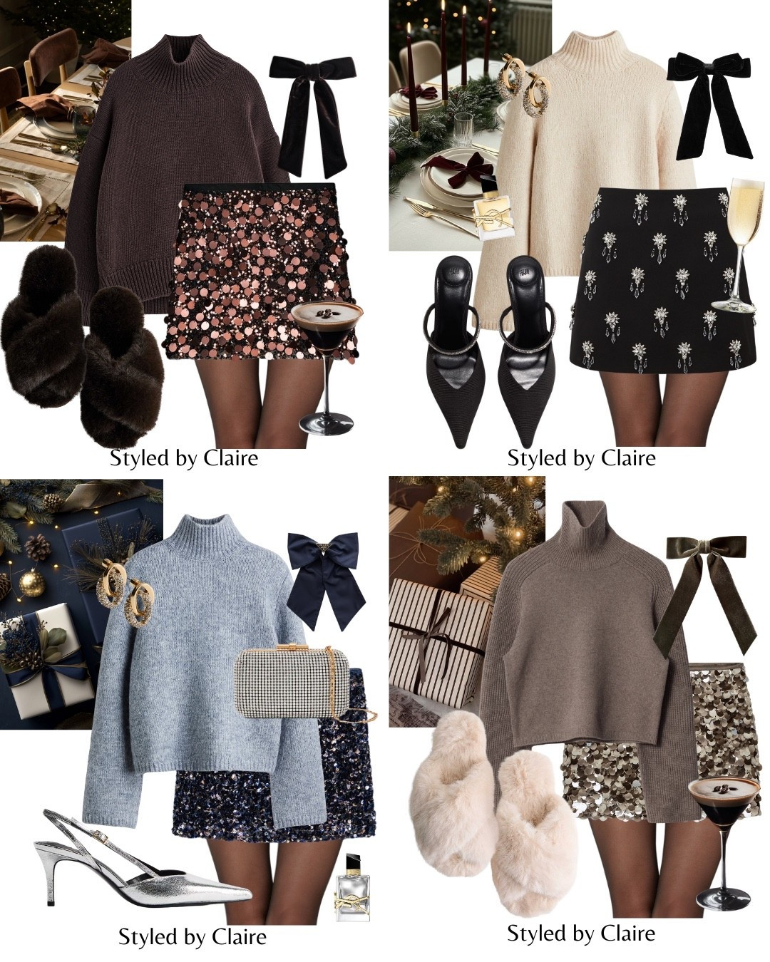 CHRISTMAS DAY INSPO🪩🪩🪩
Tags: cashmere turtleneck jumper cos premium quality H&M chocolate brown viral sequin mini skirt Zara velvet bow cozy fluffy slippers new look fashion festive partywear party night out chic women’s style capsule wardrobe statement look sparkly sparkle crystal odd muse mules slingback heels silver clutch H&M 

#LTKpartywear #LTKstyletip #LTKfestive