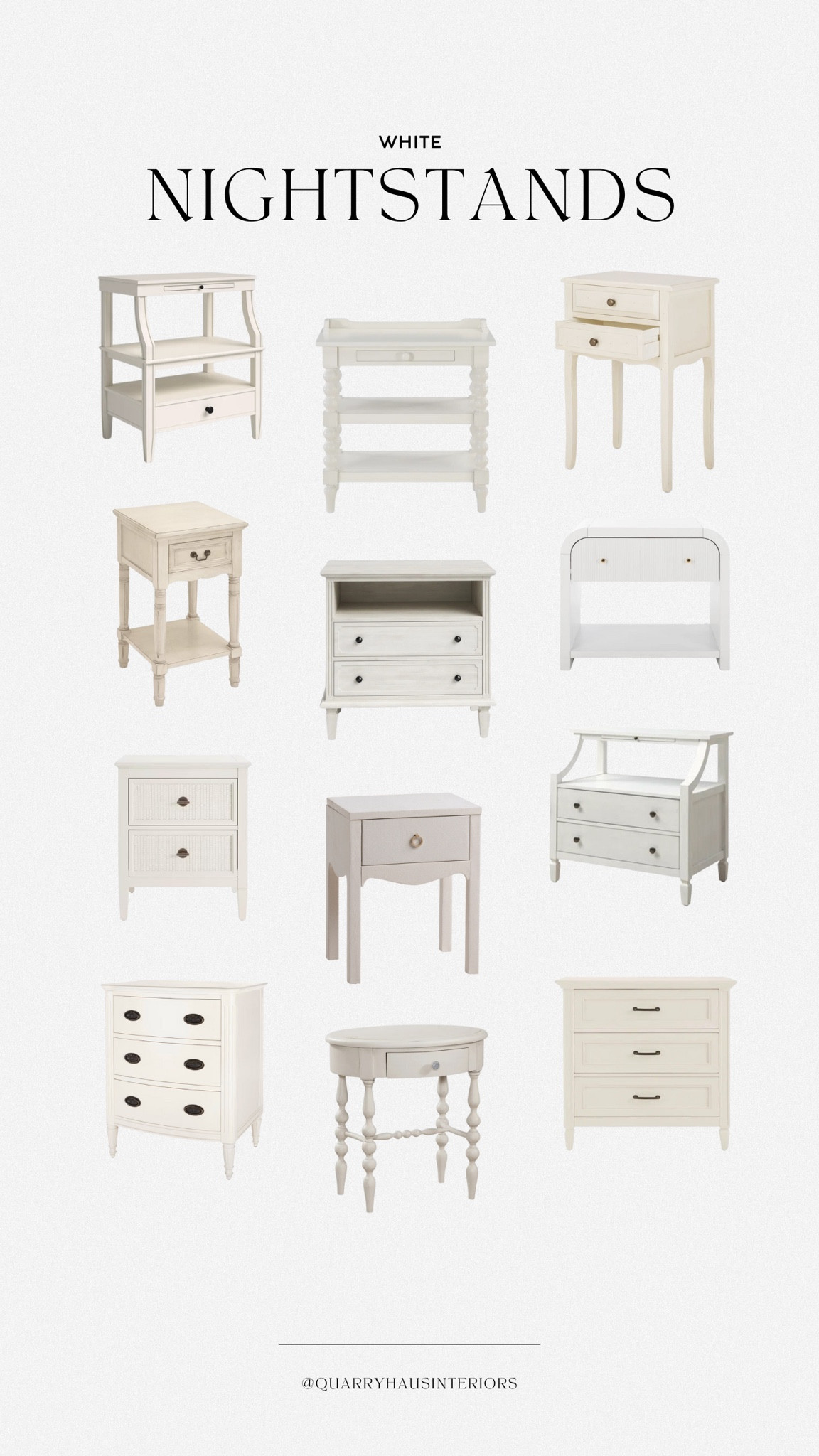 White and cream colored nightstands to fit any style and budget - from farmhouse and cottage vibes to modern or transitional! 🤍


Bedroom furniture white off-white cream neutral painted nightstand end side table bedside drawers open shelf knob pull small large brass black modern traditional colonial rustic coastal

#LTKhome