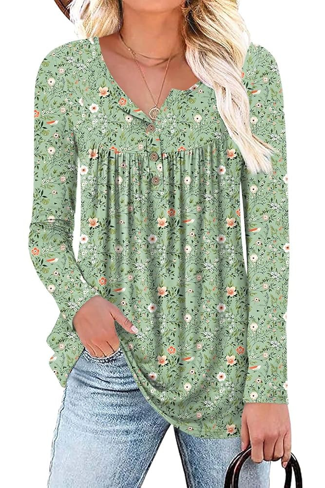 Aodemo Women's Fall Long Sleeve Tunic Tops Henley Shirts Button Down Blouses | Amazon (US)