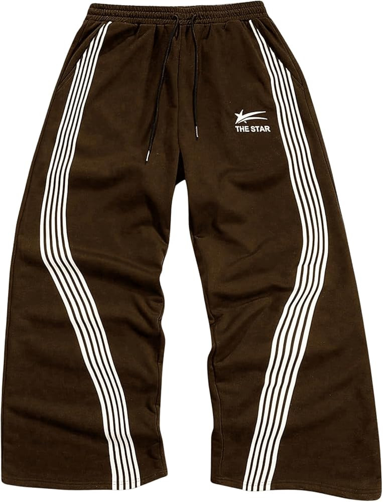 SHENHE Men's Y2k Graphic Baggy Sweatpants Wide Leg Striped Open Bottom Drawstring Sweatpants | Amazon (US)