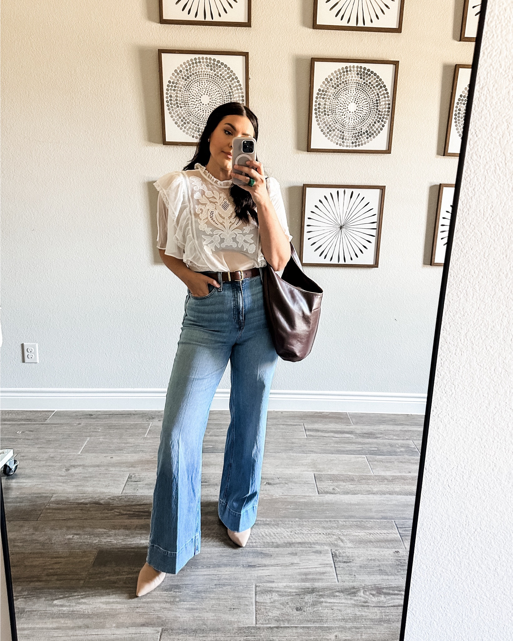 Heading to Vegas and this is my travel outfit. I packed a cardigan too just for the cold plane. 

This Mango top is gorgeous. You can easily pair it with a white candle as well bc it’s sheer. I’m in the large, it fits TTS but a bit on the short side so I sized up.

These jeans are jcrew! The 29 regular length fit me best. 