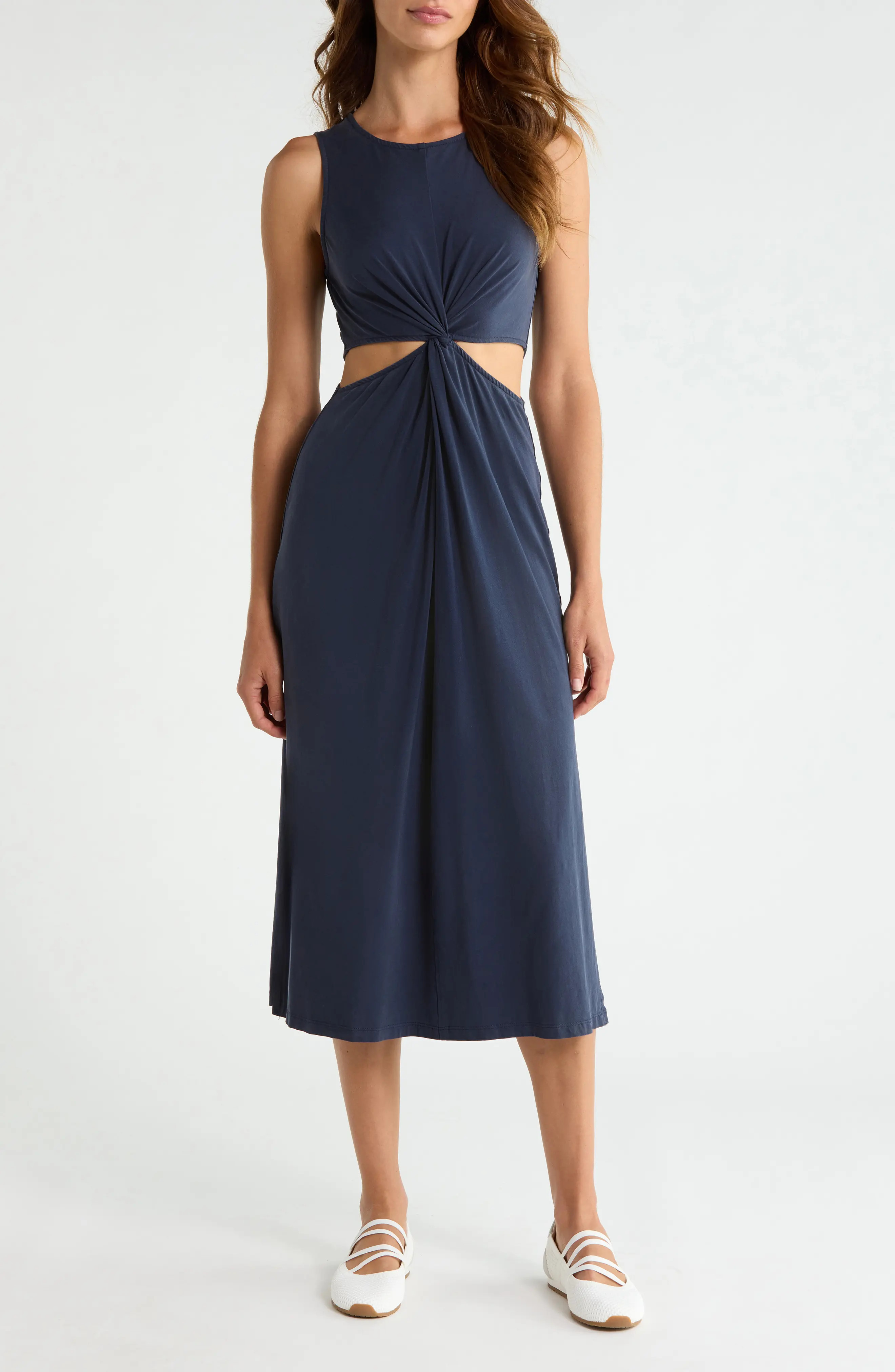 Around the World Front Twist Midi Dress (Women) | Nordstrom | Nordstrom