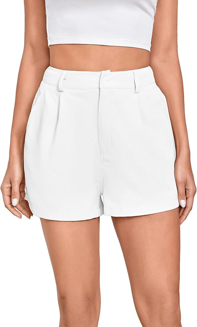 WDIRARA Women's High Waisted Button Wide Leg Casual Shorts with Pockets | Amazon (US)