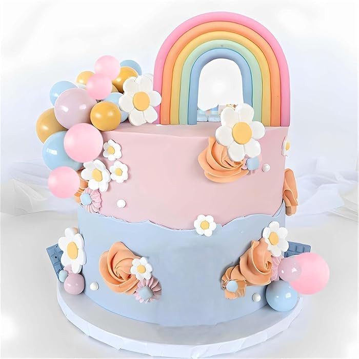 Boho Cake Topper, Qoadwem 26pcs Rainbow Cake Topper For Hippie Themed Daisy Flowrs Blue Dog Cake ... | Amazon (US)