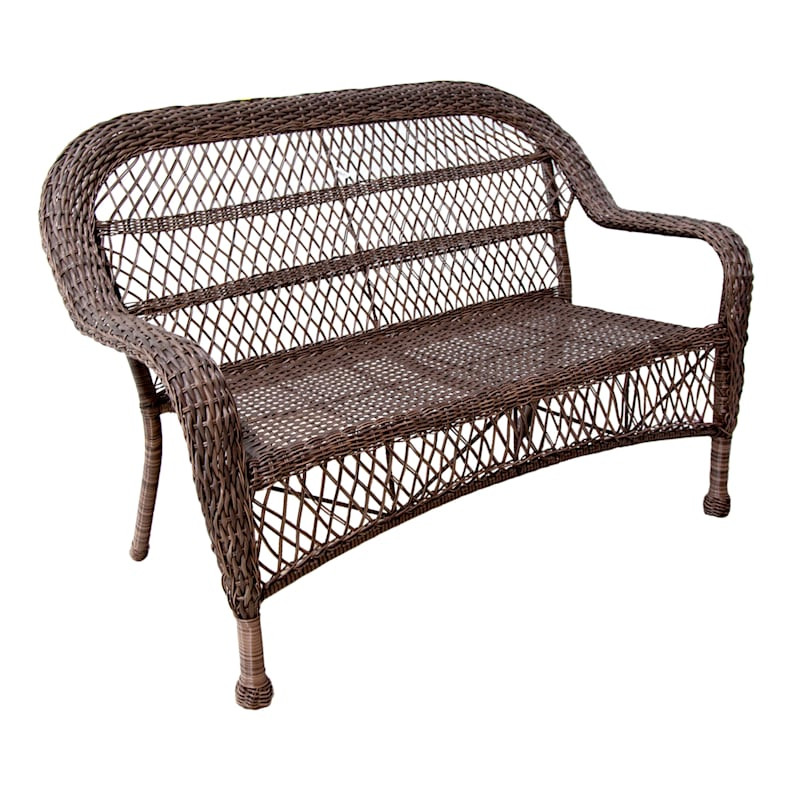 Brown Wicker Patio Settee | At Home