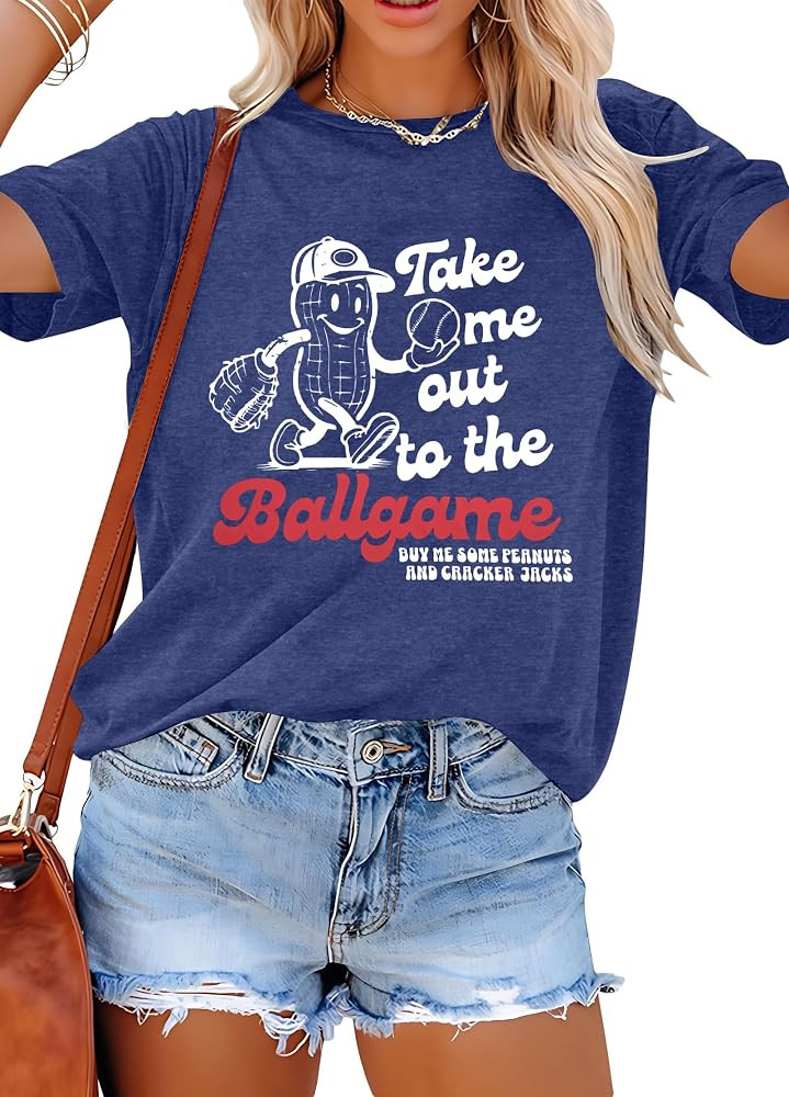 ALLTB Baseball Shirts Women Funny Baseball Mom Shirt Ballgame Graphic Tshirt Game Day Fan Tee Cas... | Amazon (US)