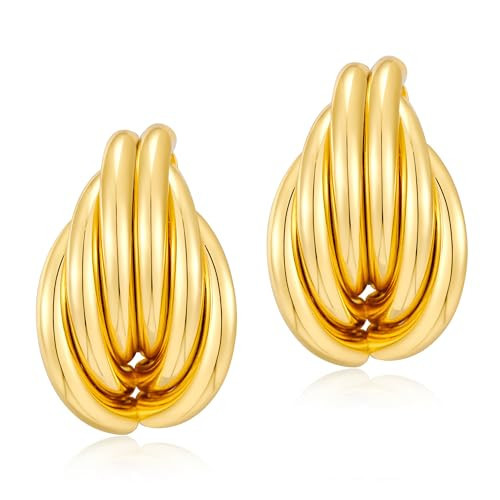 Statement Gold Knot Stud Earrings for Women Chunky Trendy Twisted Geometric Earings Fashion Jewelry Gift (tube) | Amazon (US)