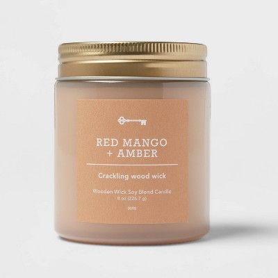 8oz Tinted Brown Glass Candle with Gold Metal Screw Top Lid Red Mango and Amber - Threshold&#8482... | Target
