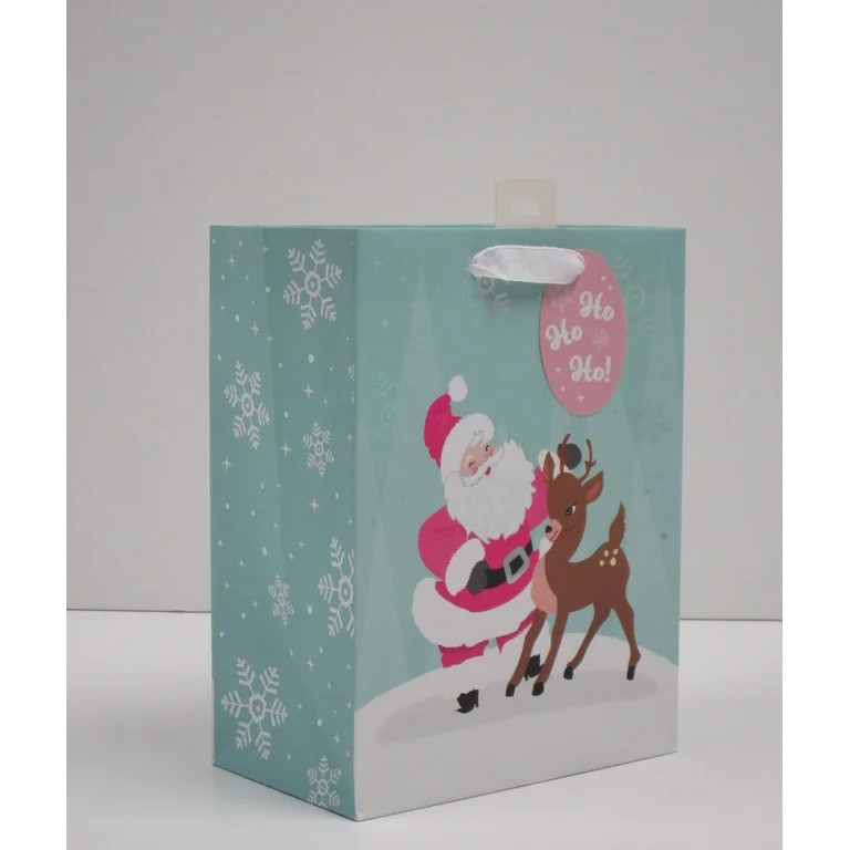 Medium Blue Santa and Reindeer Christmas Paper Gift Bag, 7.5" x 4.5" x 9.88", by Holiday Time | Walmart (US)
