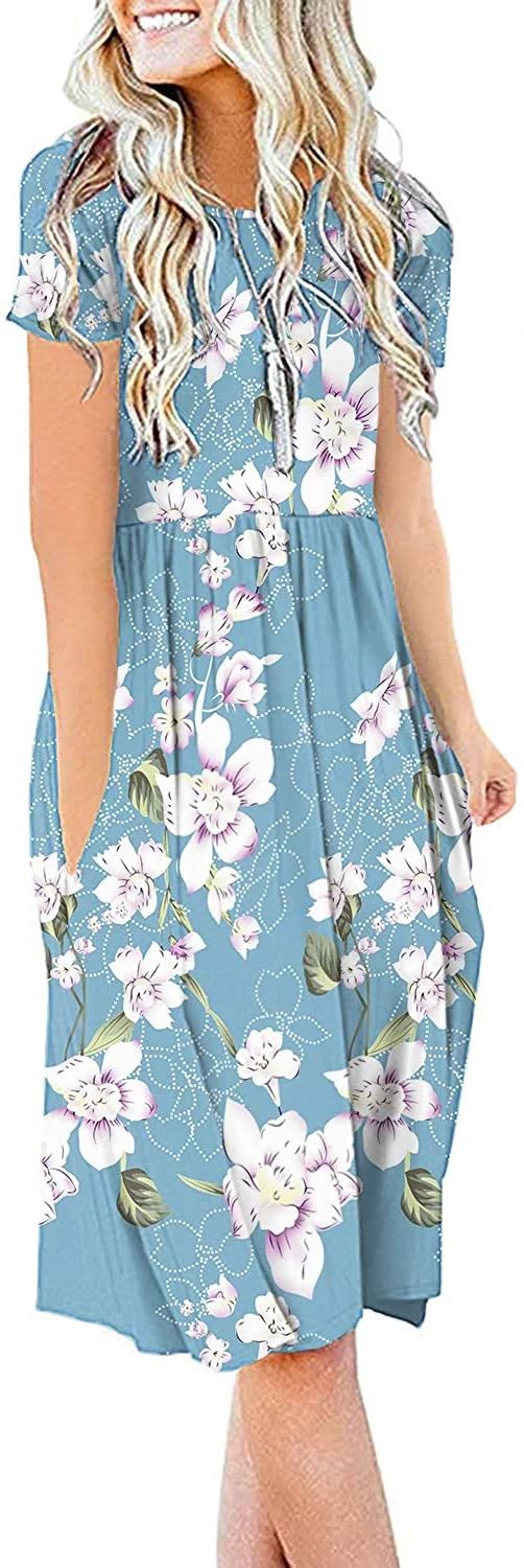 JuneFish Women's Summer Casual Short Sleeve Dresses Empire Waist Dress with Pockets - Walmart.com | Walmart (US)
