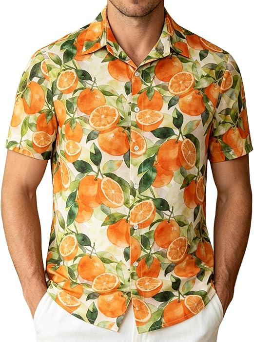 Men's Hawaiian Shirt, Short Sleeve Casual Button Down Shirt,Tropical Summer Fruit Shirts | Amazon (US)