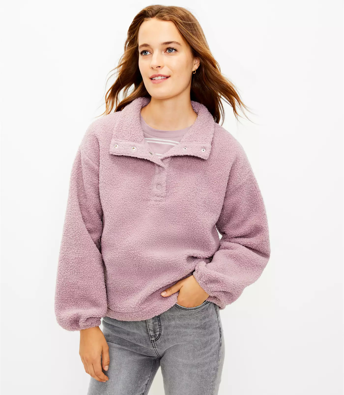 Sherpa Snap Collar Top | LOFT | LOFT