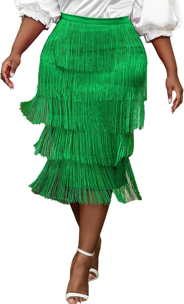 AOMEI Women's High Waist Fringe Tiered Bodycon Pencil Midi Skirt | Amazon (US)