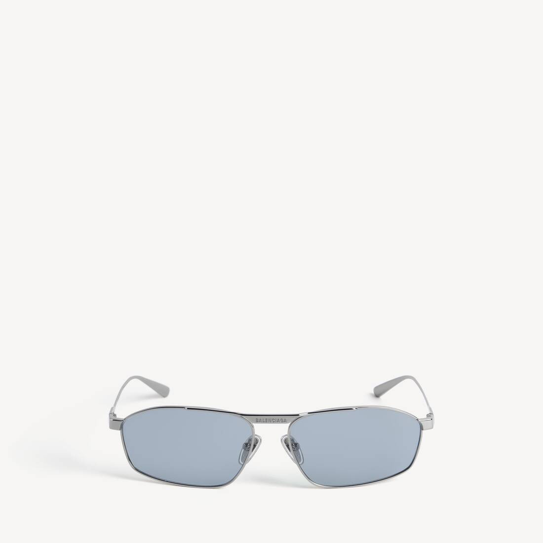 Tag 3.0 D-Frame Sunglasses in light silver metal, with light blue lenses | Balenciaga
