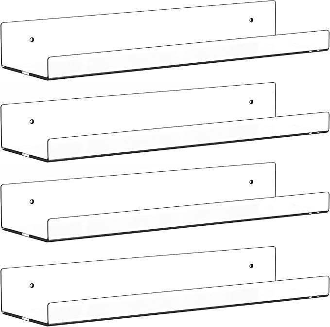4 Pack Clear Acrylic Shelves for Wall with Adhesive,15 Inch No Drill Floating Shelves for Bathroo... | Amazon (US)