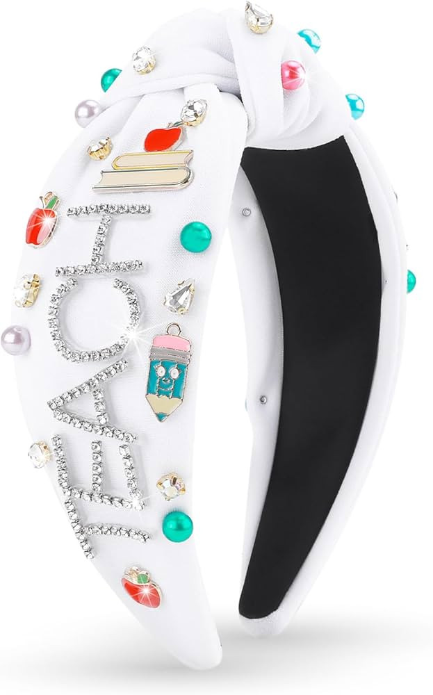 MOSOTECH Teacher Headband for Women - Teacher Appreciation Gift Jeweled Pearl Pencil Book Apple E... | Amazon (US)