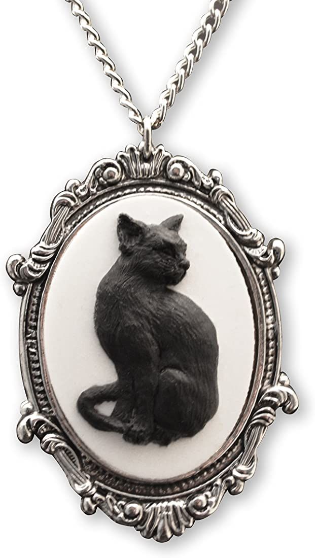 Black Cat Cameo in Antique Silver Finish Pewter Frame Pendant Necklace | Amazon (US)