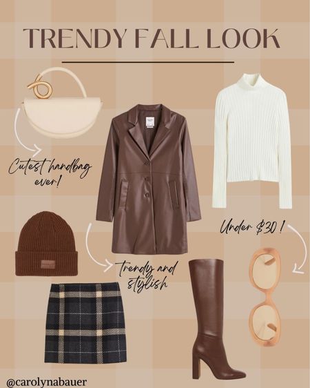 Trendy Fall look: brown leather jacket paired with those turtleneck sweater, plaid mini skirt, knee high boots, sunnies and a stunning off white handbag! Ready to hit the streets 💕🤗 

#h&m #revolve #abercrombie #dynamitestyle #autumnfashion #fallcoats #falljackets #fallsweaters 

#LTKSeasonal #LTKitbag #LTKunder100