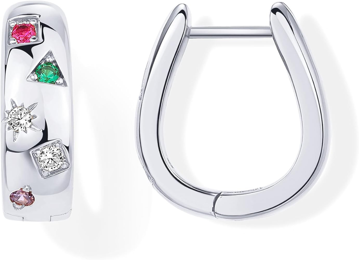 PAVOI 14K Gold Plated 925 Sterling Silver Posts Chunky Huggie Earrings for Women | Multi-Colored ... | Amazon (US)