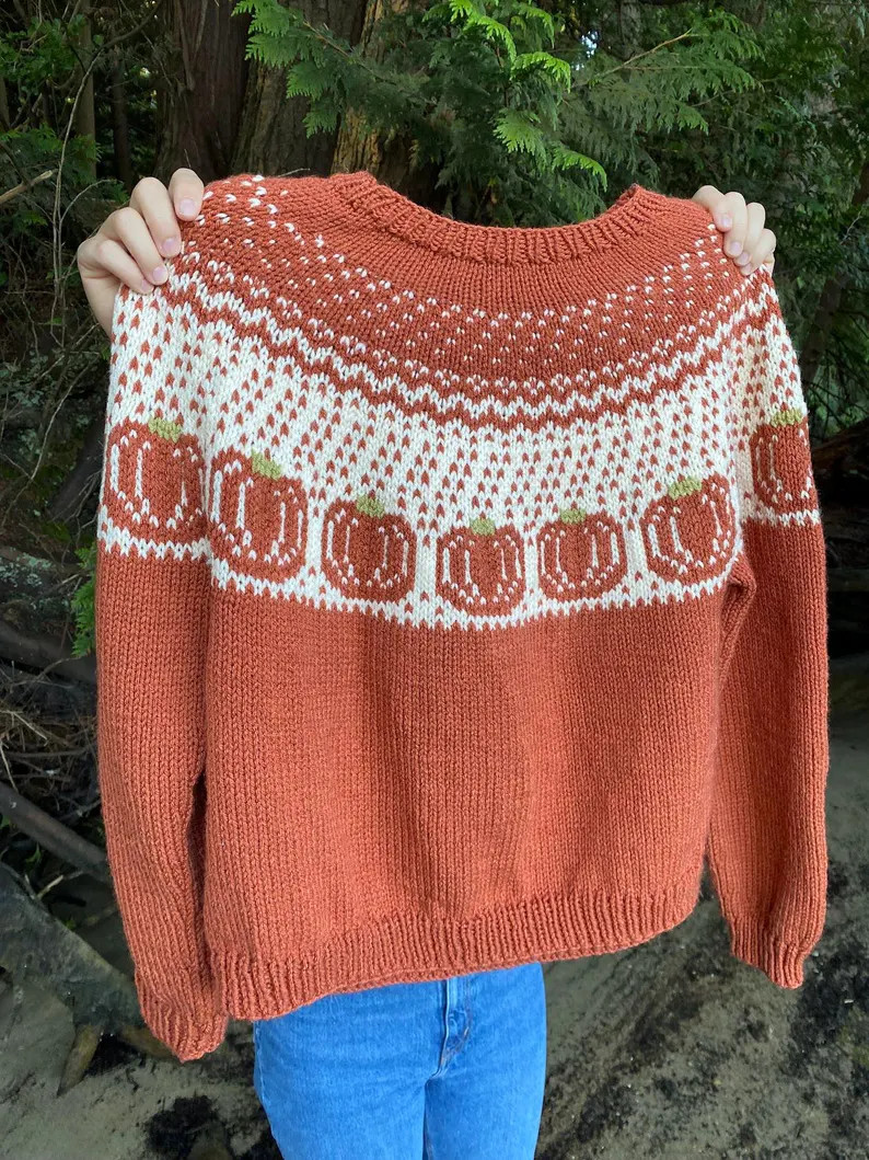 Pumpkins Sweater Knitting Pattern - Etsy | Etsy (US)