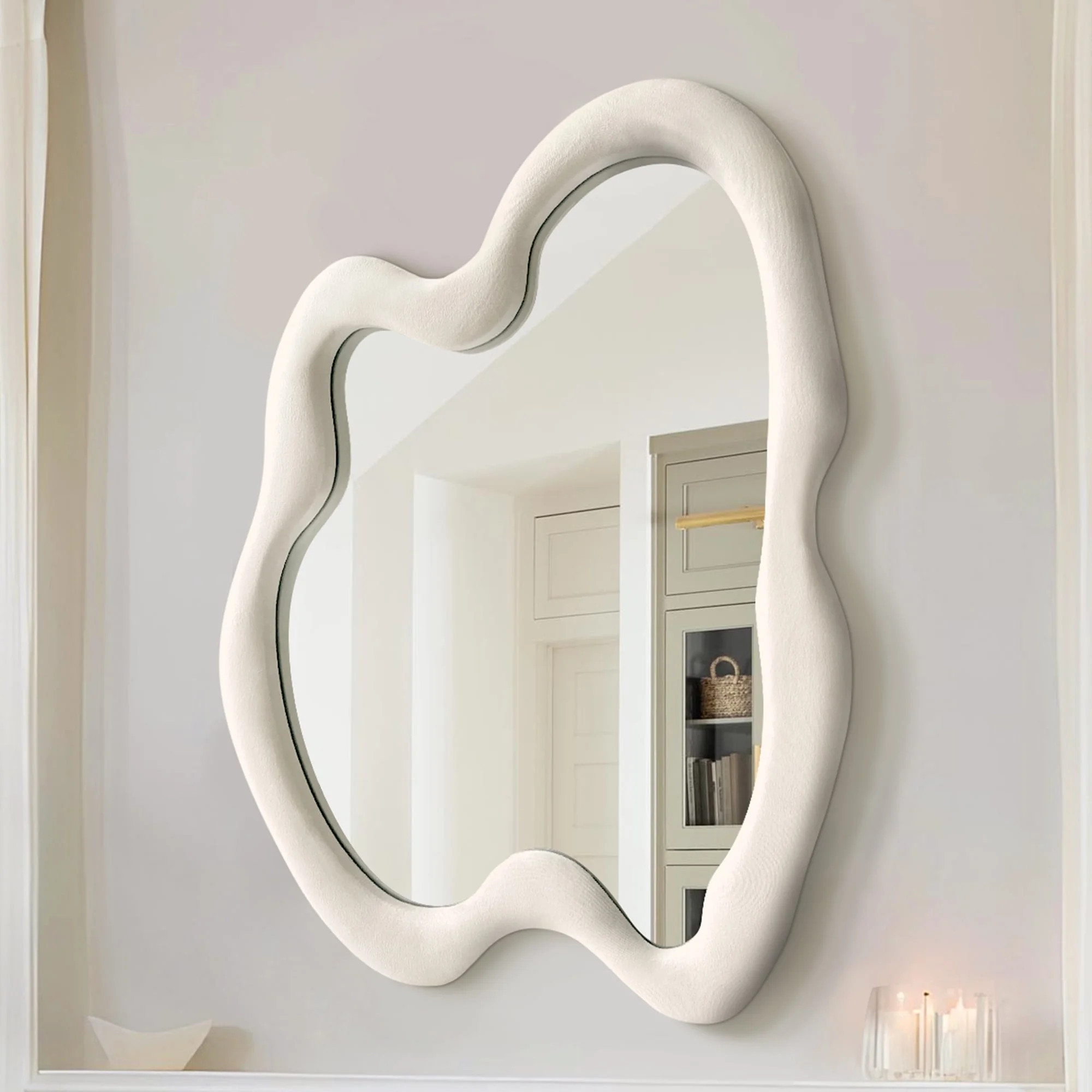 TEWLOSS Irregular Wall Mirrors for Wall Decor Flannel Wood Framed 28"x36", Beige | Walmart (US)