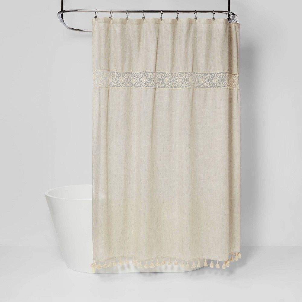 Solid Crochet with Tassels Shower Curtain Tan - Opalhouse | Target