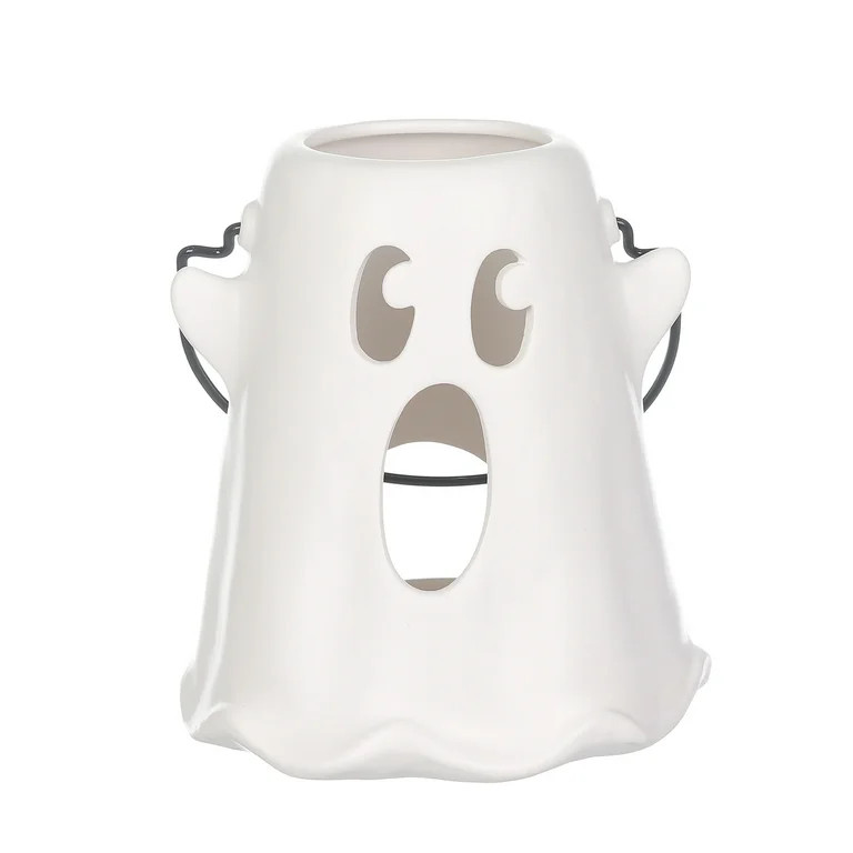 Halloween White Ceramic Ghost Lantern Table Decor, 7.25 in H, by Way To Celebrate | Walmart (US)