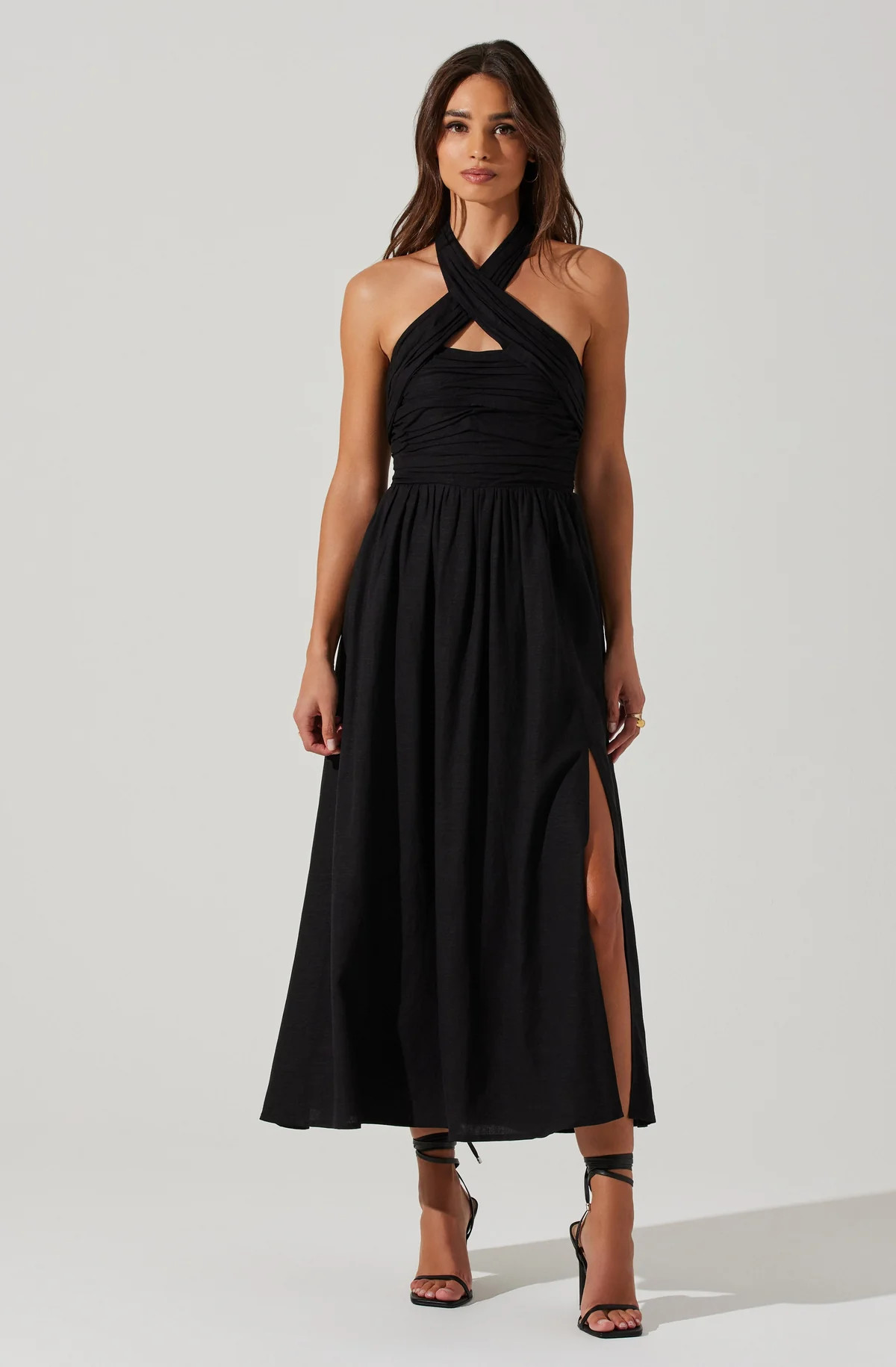Zaria Pleated Halter Midi Dress | ASTR The Label (US)