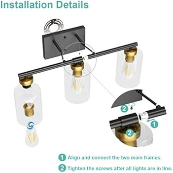 Aipsun 3 Lights Vanity Light Over Mirror with Clear Glass Shades Vintage Bathroom Wall Light Fixture | Amazon (CA)
