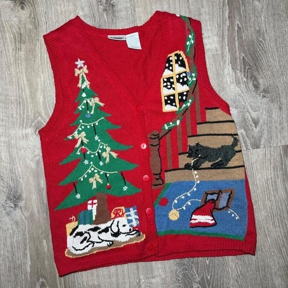 Capacity vintage Christmas sweater vest with Christmas tree | eBay US