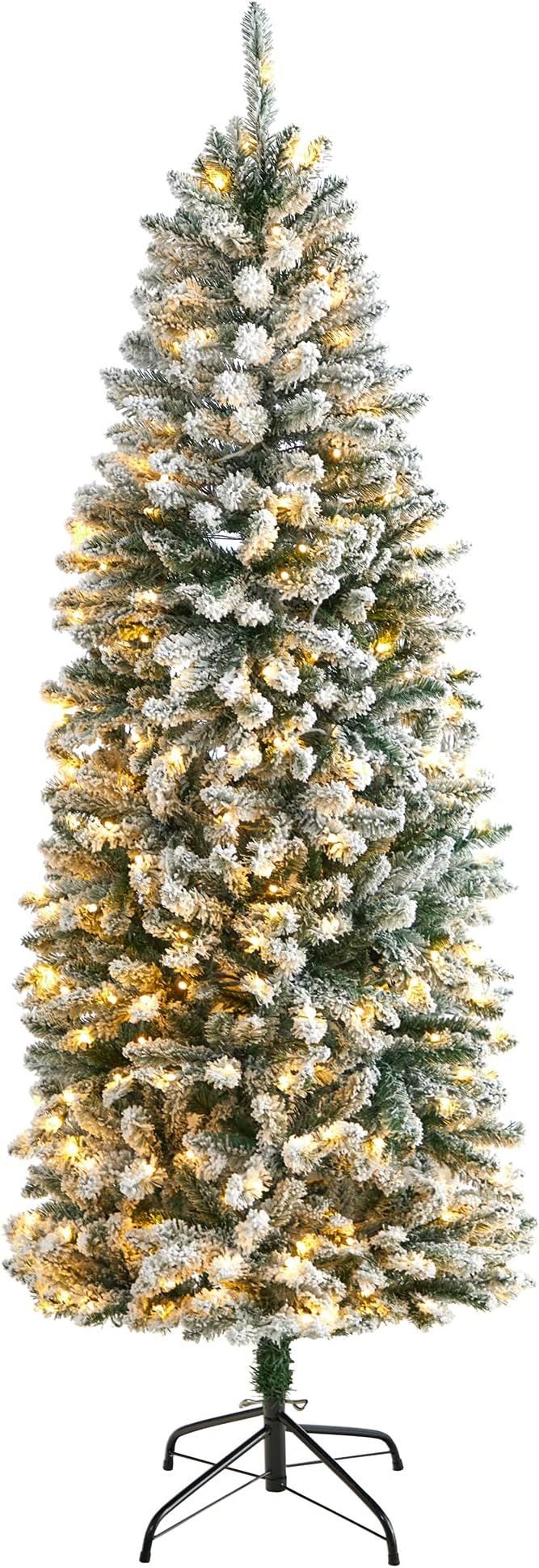 Amazon.com: 10ft. Slim Flocked Montreal Fir Artificial Christmas Tree with 800 Warm White LED Lig... | Amazon (US)