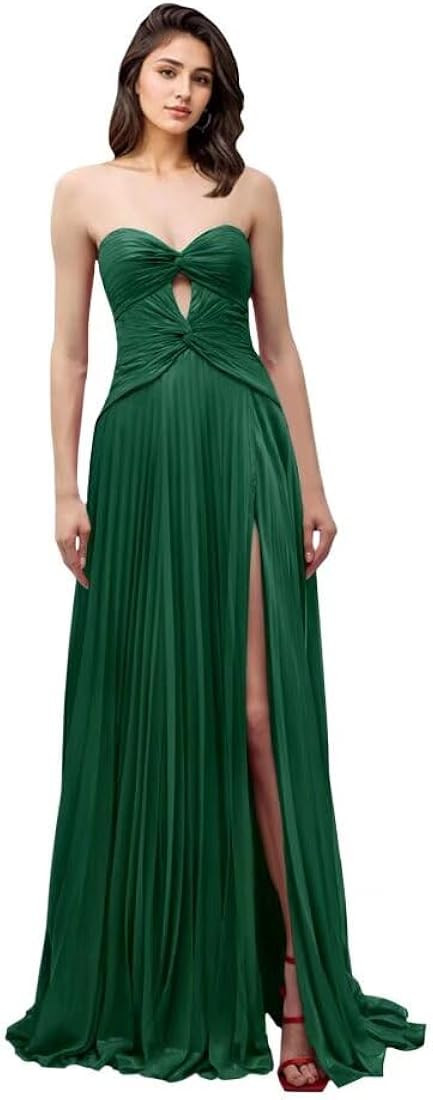 Tsbridal Women's Bridesmaid Dresses Ruffle Slit Floor Length Sweetheart Chiffon Formal Dress for ... | Amazon (US)