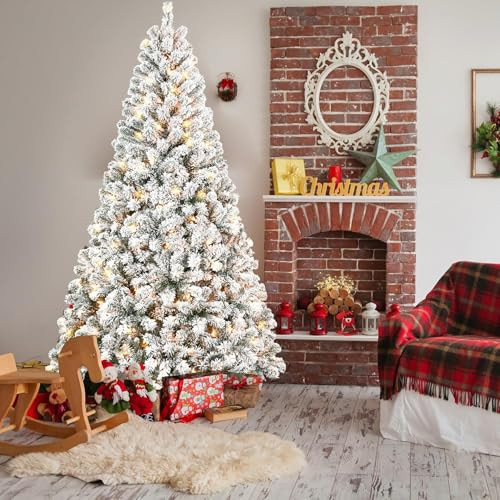 Liguanow 4FT Pre-Lit Flocked Christmas Tree with 100 Warm White Lights, Full White Christmas Tree with Premium PVC Branches,Realistic Snowy Look, Indoor Fake Snow Xmas Tree for Home Office Shops | Amazon (US)
