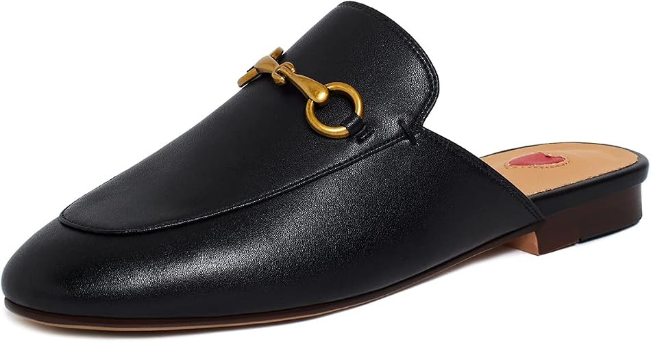 Vertundy Women's Mules Low Heel Flats Leather Slip On Backless Sandals for Girls Lady Work Slides | Amazon (US)