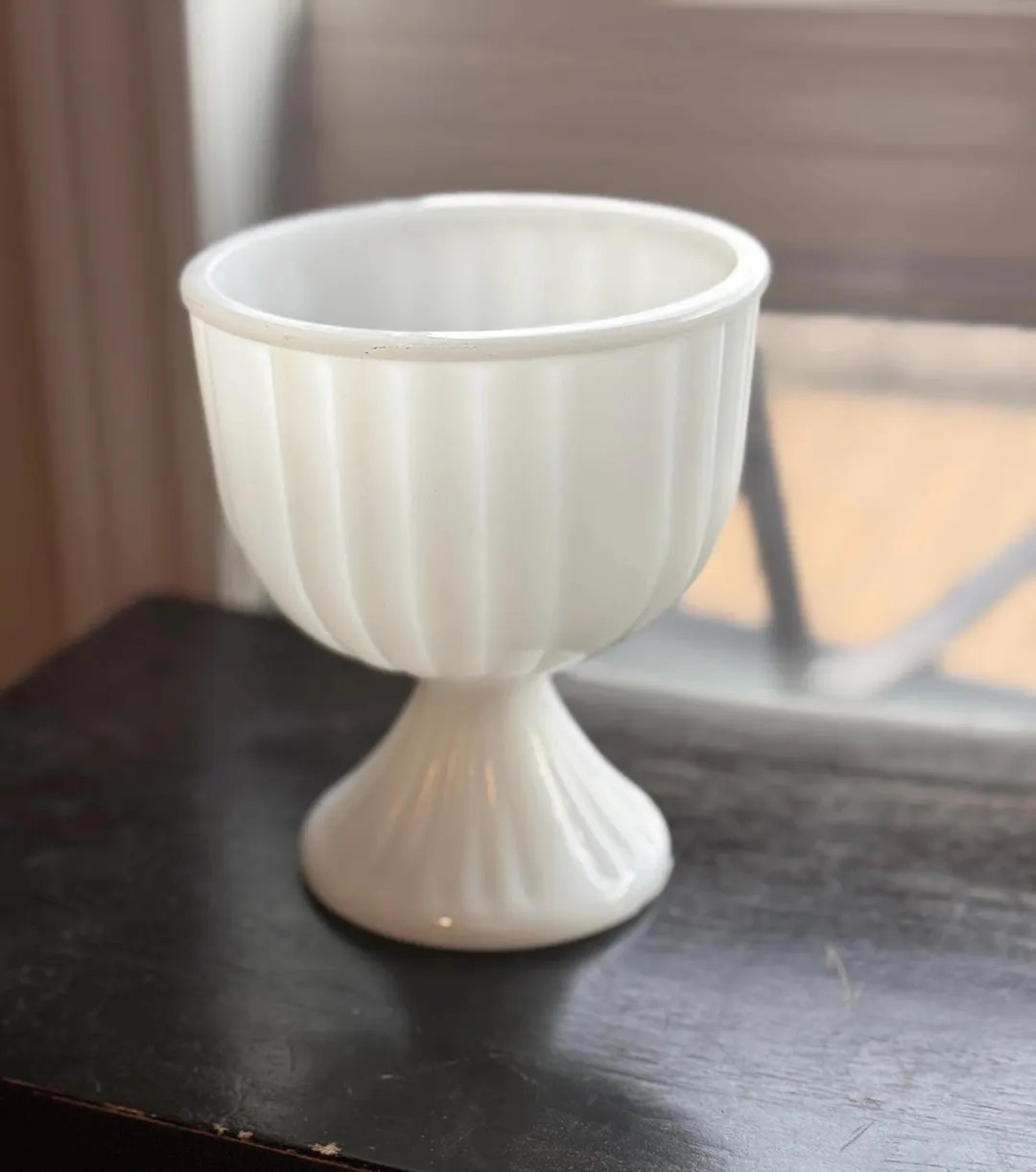 Vintage Ribbed Milk Glass Pedestal Dish/compote/planter - Etsy | Etsy (US)