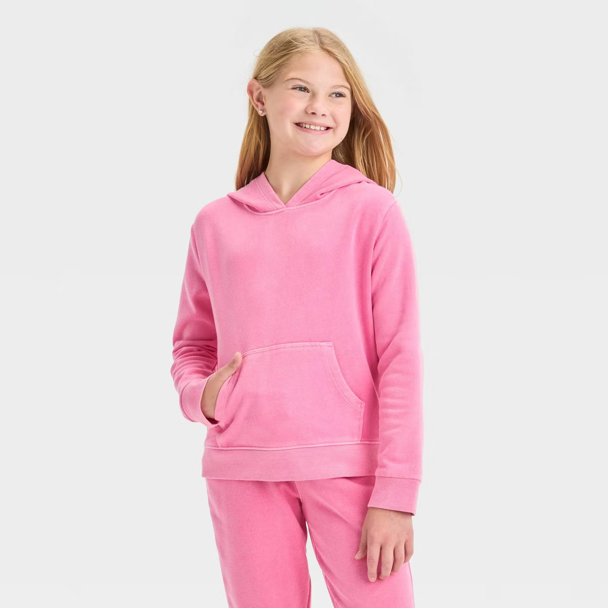 Girls' Fleece Pullover Hoodie - Cat & Jack™ Dusty Pink M | Target