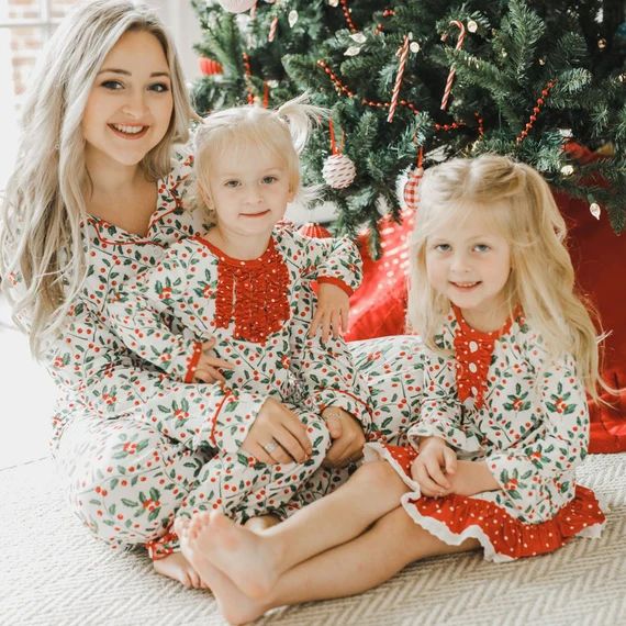 Christmas Pajamas for Girls Holly Christmas Pjs Gown With | Etsy | Etsy (US)