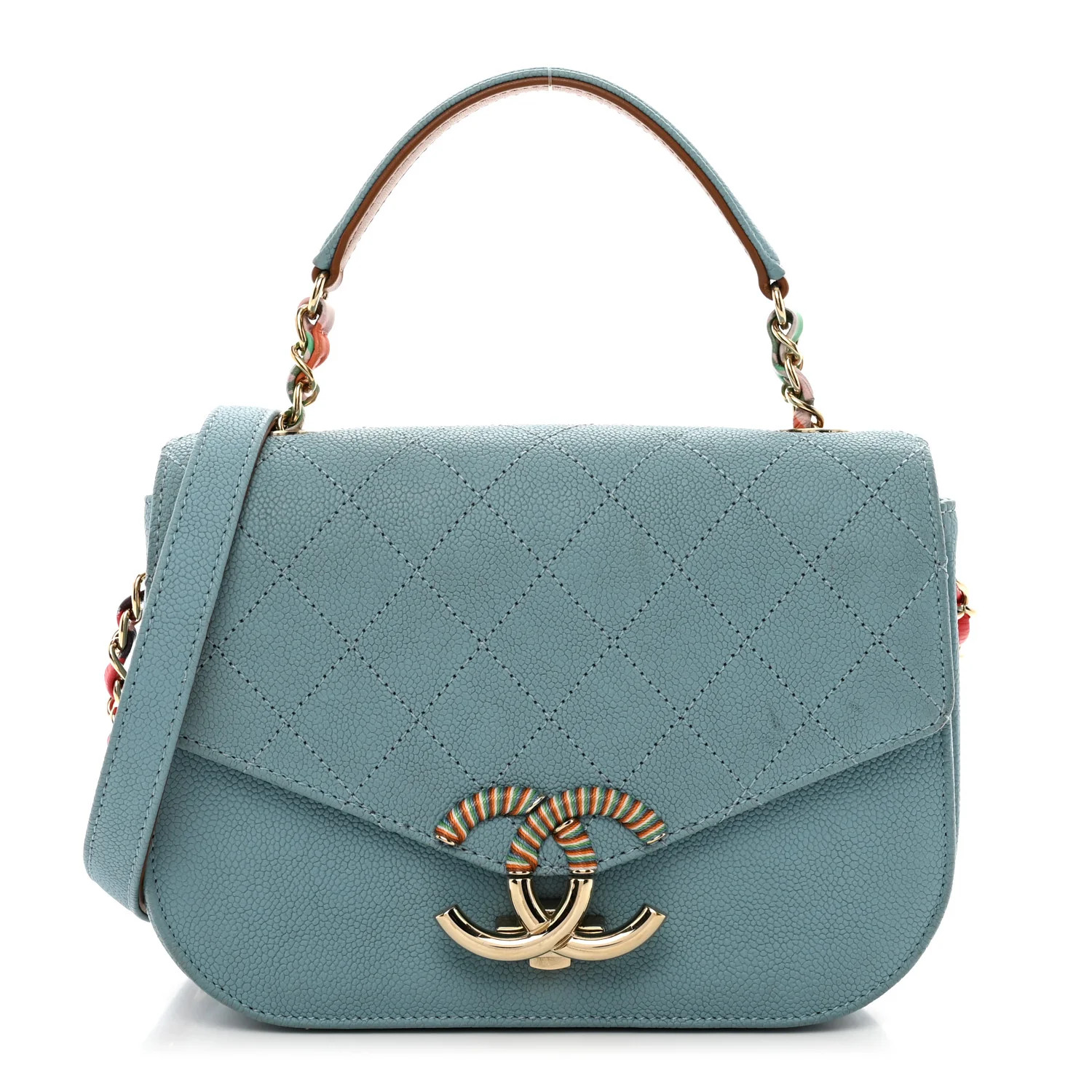 Grained Calfskin Quilted Small Cuba Top Handle Flap Blue | FASHIONPHILE (US)