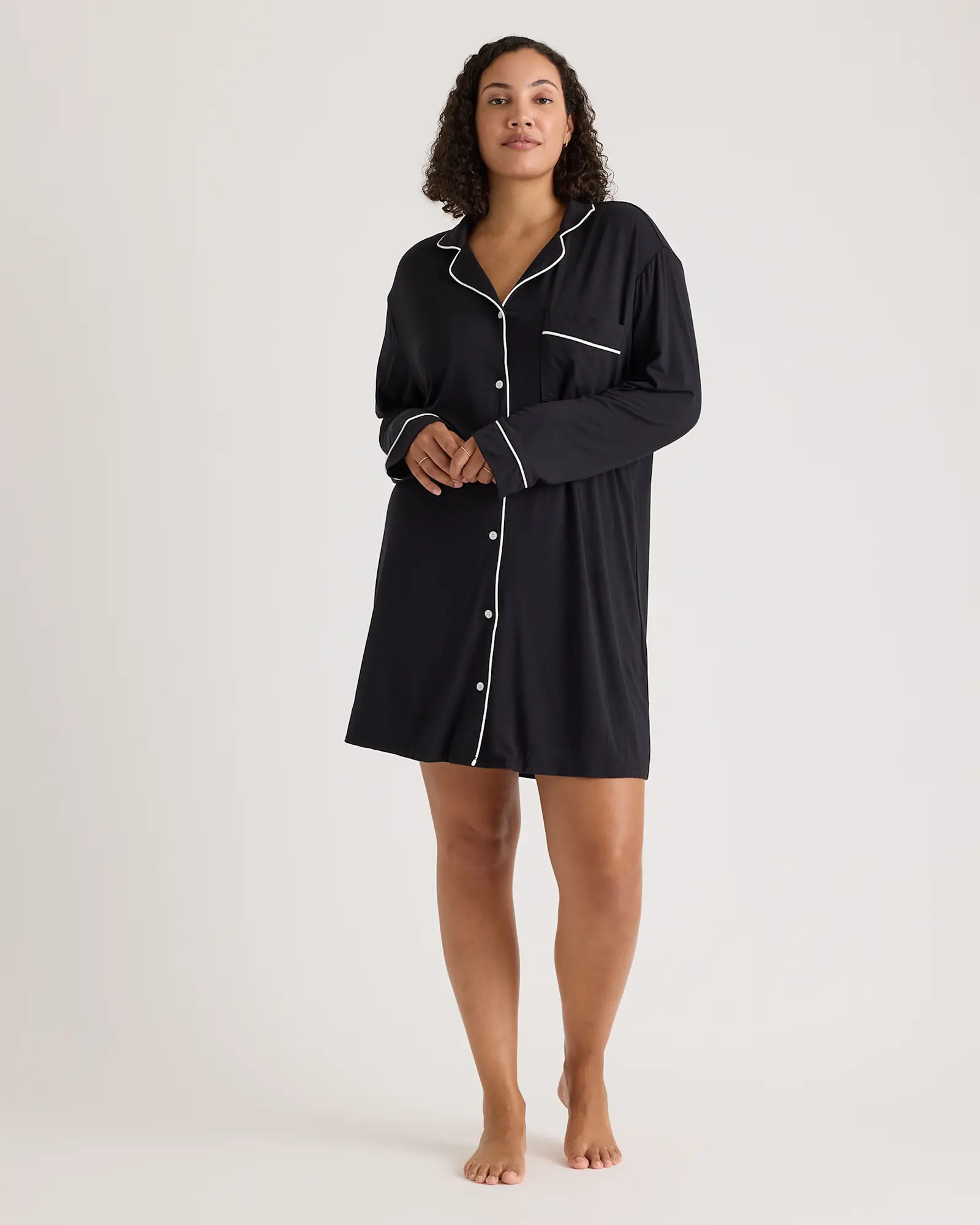 Bamboo Jersey Sleep Shirt in True Black | Quince
