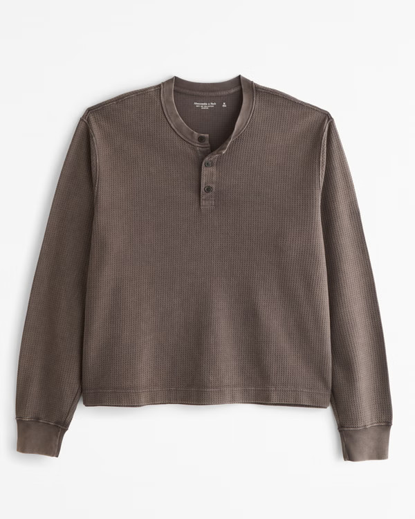 Men's Long-Sleeve Grid Waffle Cropped Henley | Men's | Abercrombie.com | Abercrombie & Fitch (US)